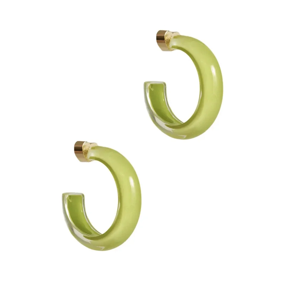 Alison Lou Lime Small Jelly Hoop Earrings 14k Gold Lucite Enamel Circle $125 - Picture 5 of 5
